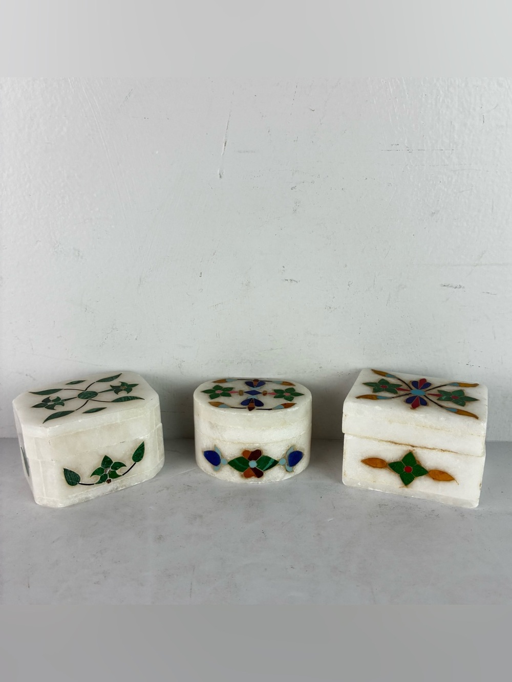 Pietra Dura Marble Trinket Boxes Trio Made in India